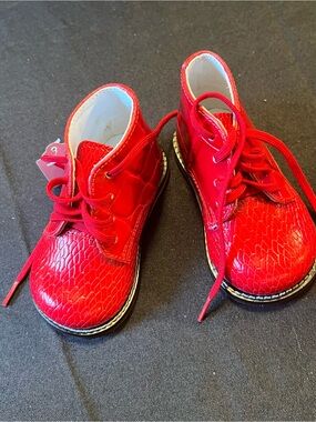 Josmo Bright Red Lace-Up Kids Ankle Boots